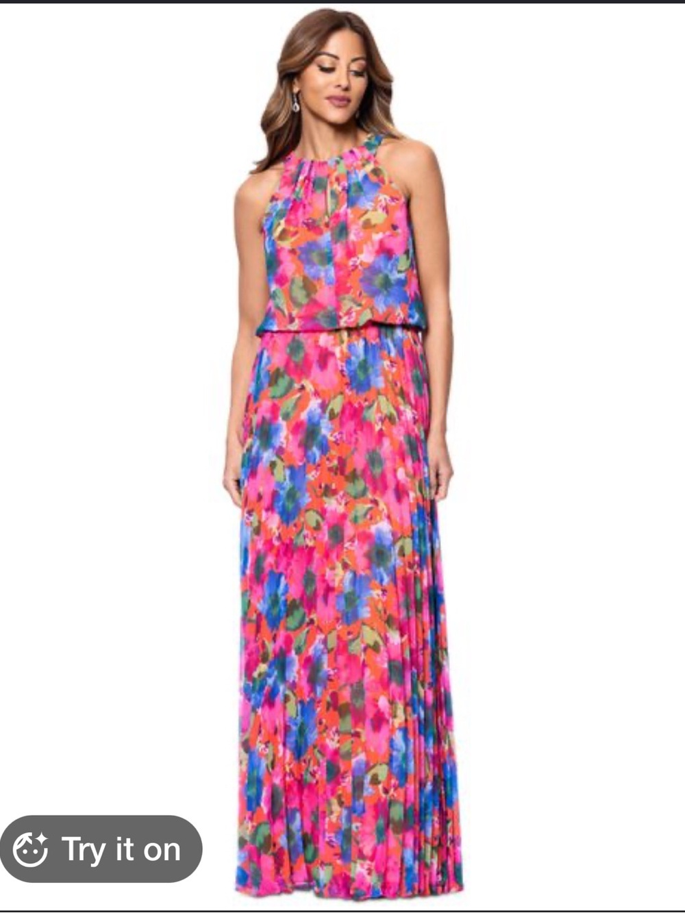 Bright Pink Floral Halter Maxi Dress